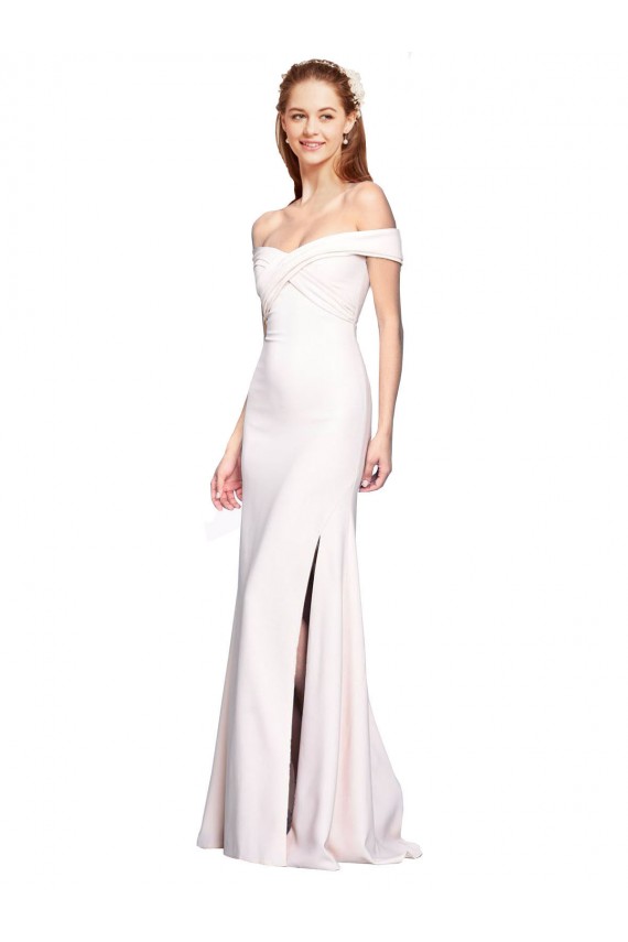 Criss Cross Off the Shoulder Formal Crepe Bridesmaid Dress / Prom Dress with Side Slit