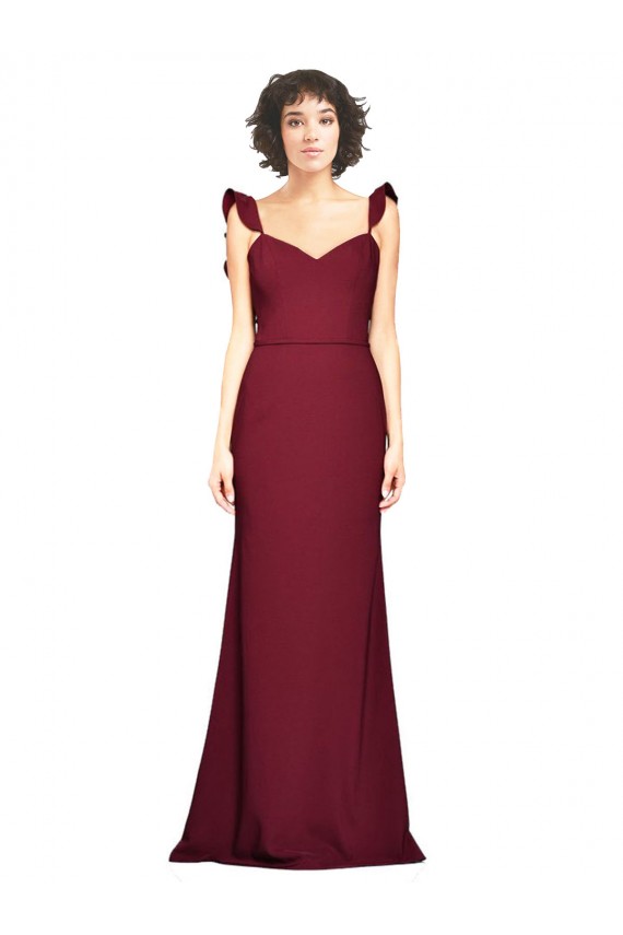 Crepe Slip Bridesmaid Dress / Prom Dress with Ruffled Straps