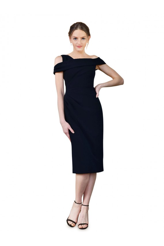 Draped Cross Shoulder Stretch Formal Crepe Cocktail Dress / Homecoming Dress