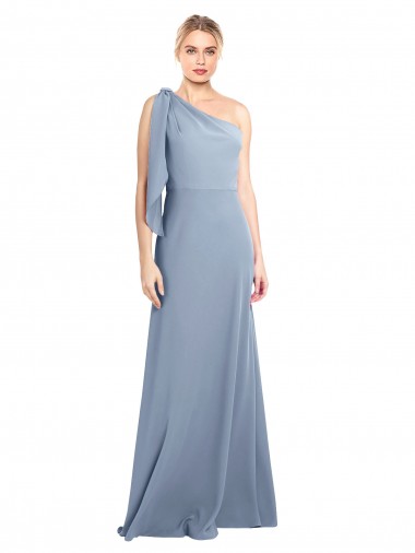 Draped Flutter Sleeves One Shoulder Stretch Formal Crepe Bridesmaid Dress / Prom Dress