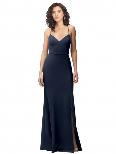 Sweetheart Fit and Flare Stretch Formal Crepe Bridesmaid Dress / Prom Dress with Side Slit and Strappy Back