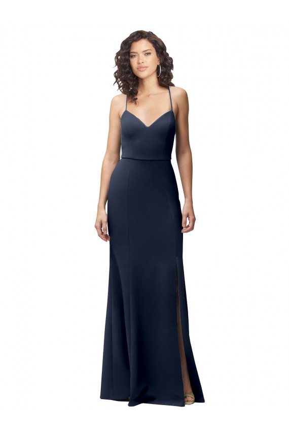 Sweetheart Fit and Flare Stretch Formal Crepe Bridesmaid Dress / Prom Dress with Side Slit and Strappy Back