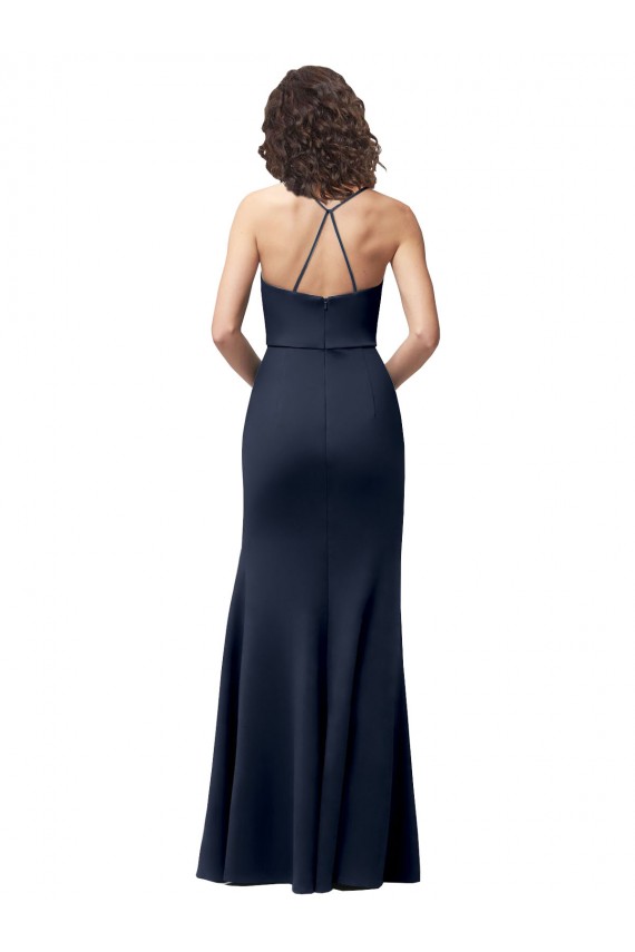 Sweetheart Fit and Flare Stretch Formal Crepe Bridesmaid Dress / Prom Dress with Side Slit and Strappy Back