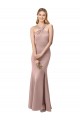 Long Floor Length High Neck Fit and Flare Stretch Crepe Bridesmaid Dress / Prom Dress with Side Slit