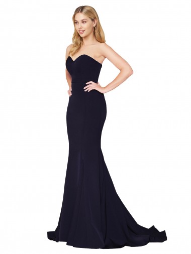 Sweetheart High Neck Sweep Train Sleeveless Formal Crepe Bridesmaid Dress / Prom Dress