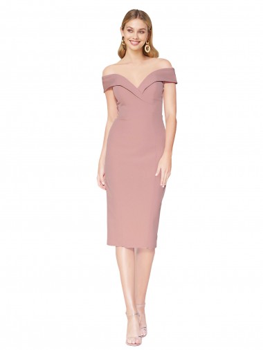 Cocktail Knee Length Off the Shoulder Sweetheart Formal Crepe Bridesmaid Dress / Prom Dress