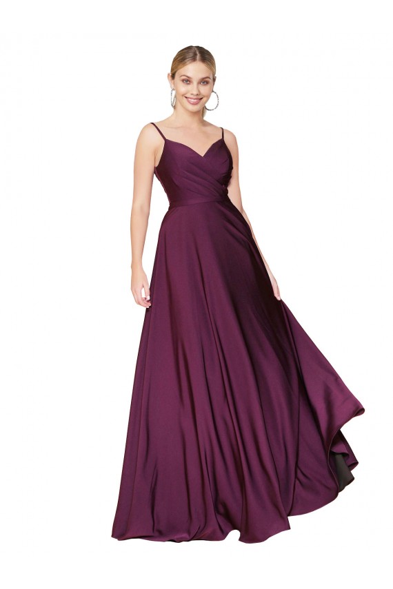 High Neck Spaghetti Straps Long V-Back Formal Crepe Bridesmaid Dress / Prom Dress