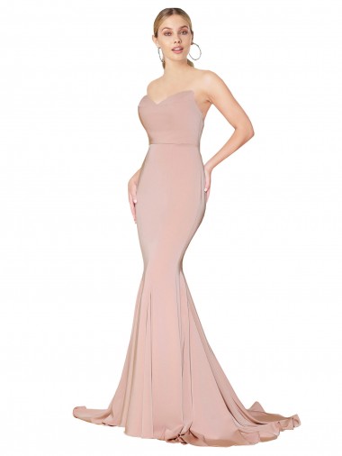 Sweep Train Sweetheart Long Mermaid Formal Crepe Bridesmaid Dress / Prom Dress Low Back