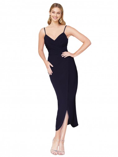 High Neck Spaghetti Straps Formal Crepe Short Cocktail Wrap Bridesmaid Dress / Prom Dress