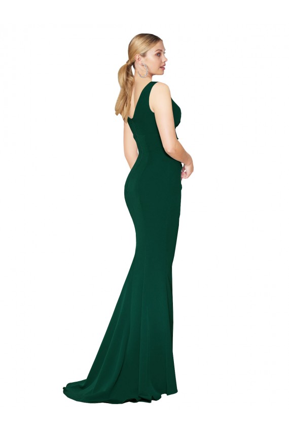 V-Neck Floor Length Long Formal Crepe Mermaid Bridesmaid Dress / Prom Dress