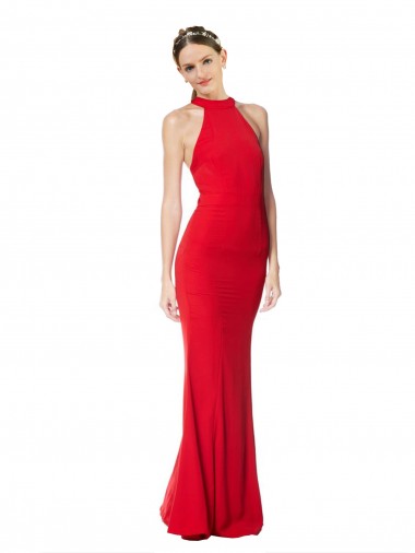 Halter Neck Keyhole Back Sleeveless Formal Crepe Maxi Bridesmaid Dress / Prom Dress