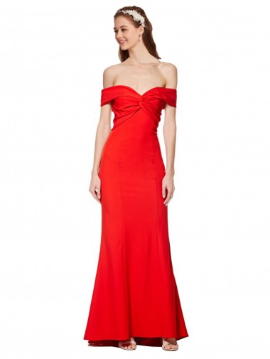 Cross Front and Back Bardot Sleeveless Formal Crepe Maxi Bridesmaid Dress / Prom Dress