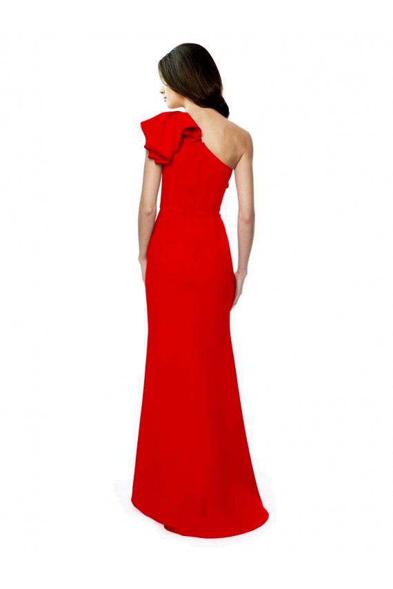 High Neck Ruffle Frill One Shoulder Maxi Formal Crepe Bridesmaid Dress / Prom Dress