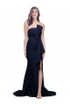 Long Strapless Sweep Train Low Back Crepe Bridesmaid Dress / Prom Dress