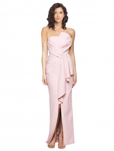 Strapless Long Full Length Ruffles Low Back Formal Crepe Bridesmaid Dress / Prom Dress