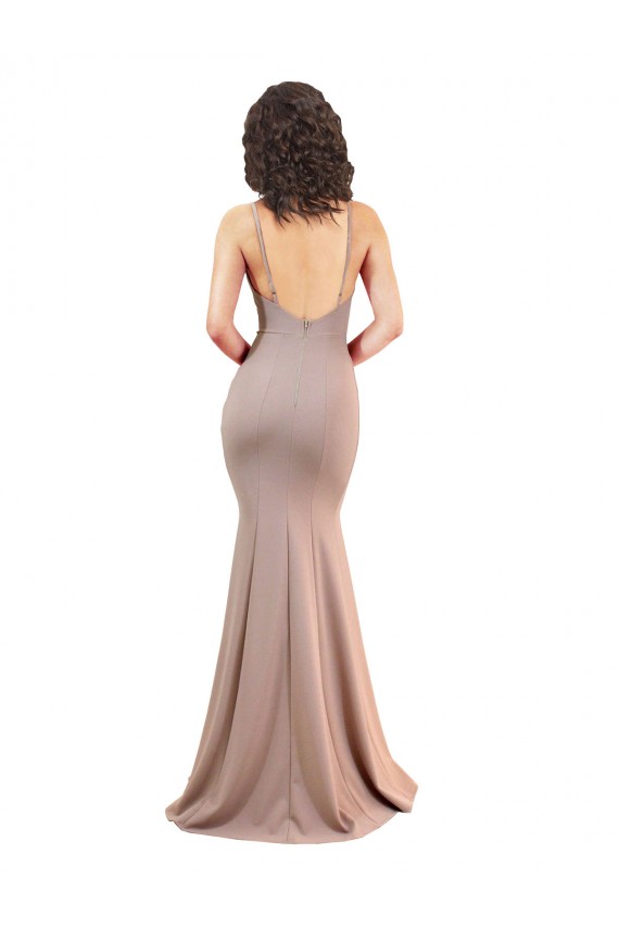 Fishtail Shape V-Neck Formal Crepe Bridesmaid Dress / Prom Dress with Slit