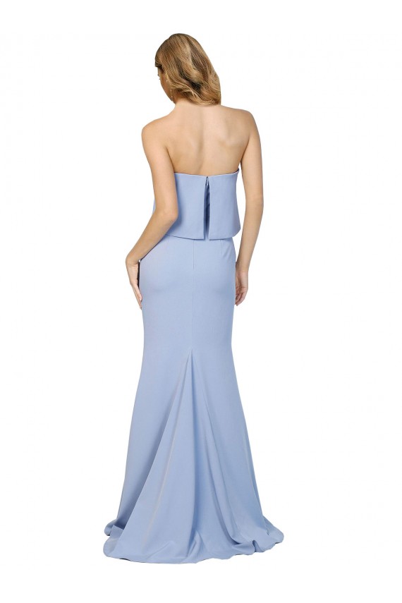 Strapless Full Length Formal Crepe Bridesmaid Dress / Prom Dress with Bodice Overlay