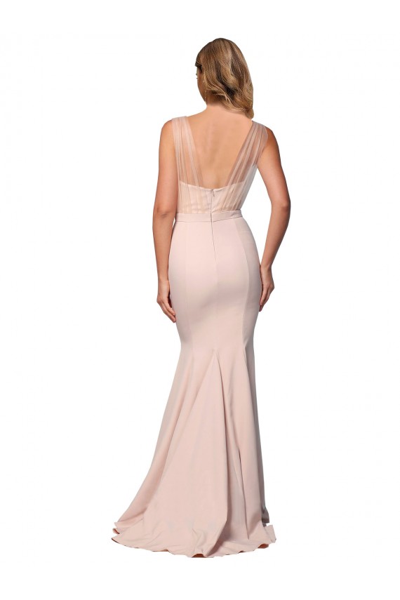 Full Length Sweetheart Formal Crepe Bridesmaid Dress / Prom Dress with Tulle Overlay