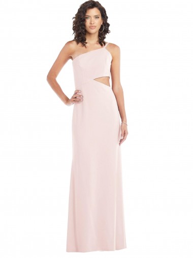 Flirty One Shoulder Midriff Cutout Maxi Formal Crepe Bridesmaid Dress / Prom Dress