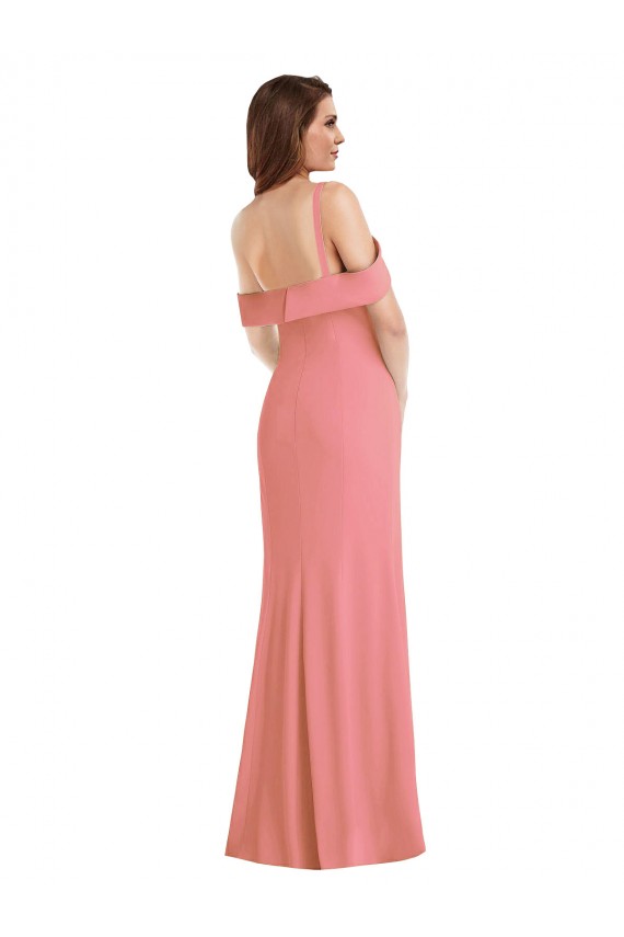 One Shoulder Draped Cuff Maxi Bridesmaid Dress / Prom Dress with Front Slit