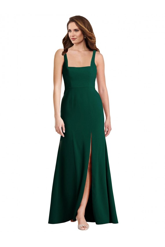 Square Neck Trumpet Maxi Bridesmaid Dress / Prom Dress with Front Slit