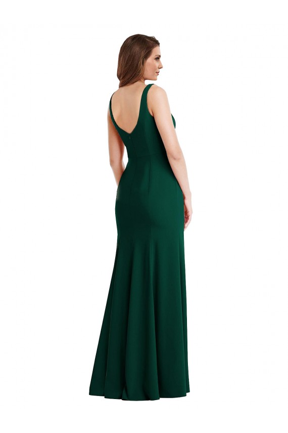 Square Neck Trumpet Maxi Bridesmaid Dress / Prom Dress with Front Slit