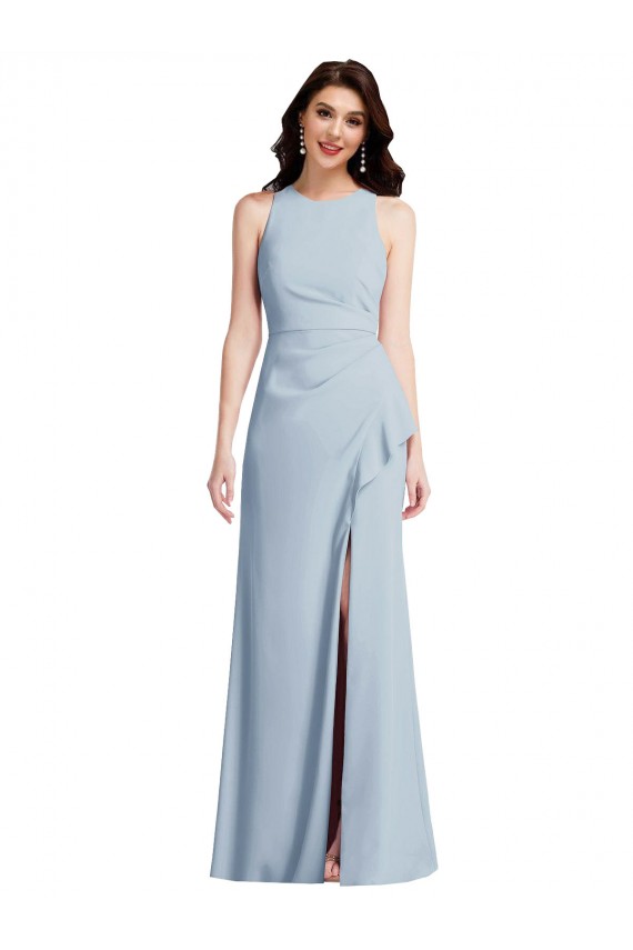 Halter Maxi Bridesmaid Dress / Prom Dress with Cascade Ruffle Slit