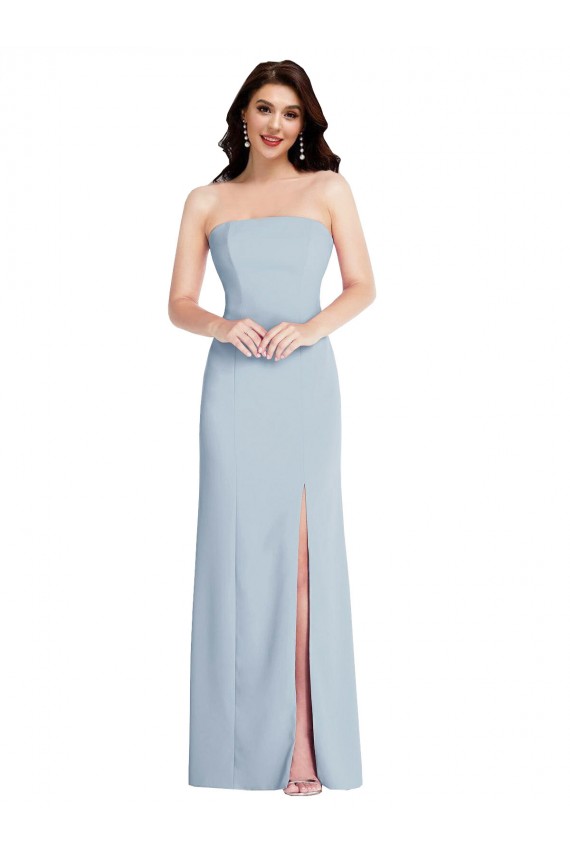 Strapless Scoop Back Maxi Formal Crepe Bridesmaid Dress / Prom Dress with Front Slit