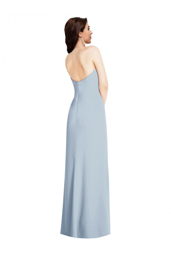 Strapless Scoop Back Maxi Formal Crepe Bridesmaid Dress / Prom Dress with Front Slit