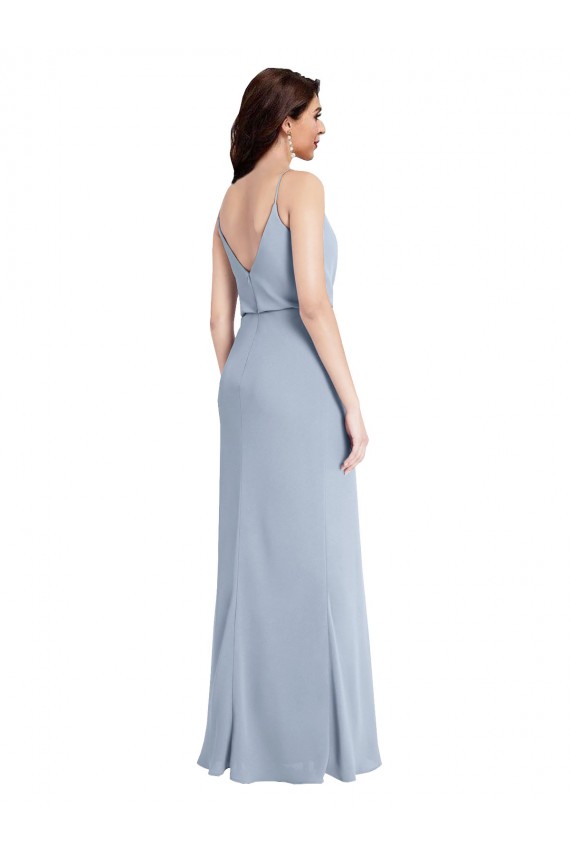 Draped Cowl Neck Long Formal Crepe Bridesmaid Dress / Prom Dress with Spaghetti Straps