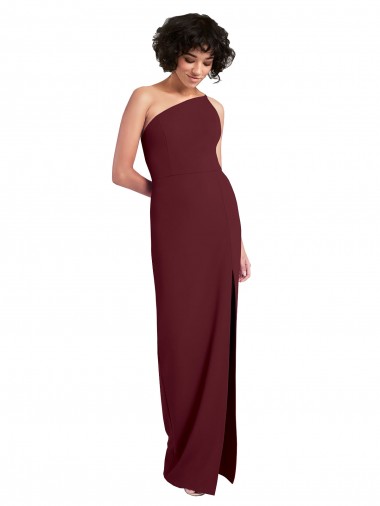 Sleek One Shoulder Long Formal Crepe Bridesmaid Dress / Prom Dress with Daring Slit