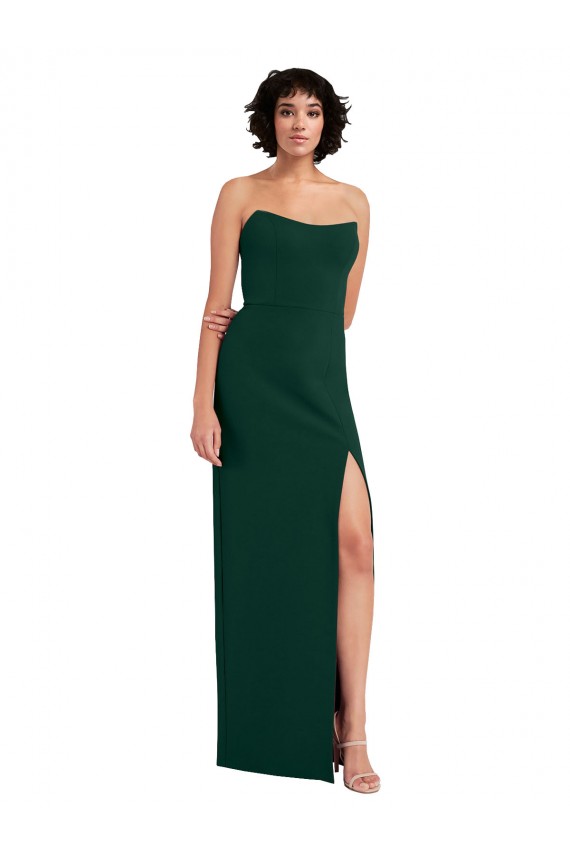 Scooped Strapless Neckline Formal Crepe Bridesmaid Dress / Prom Dress with Side Slit