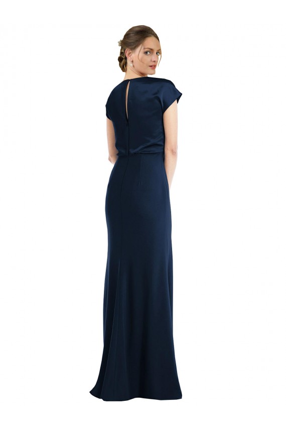 Soft Bow Blouson Bodice Trumpet Formal Crepe Bridesmaid Dress / Prom Dress