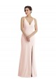 Skinny Strap Deep V-Neck Trumpet Formal Crepe Bridesmaid Dress / Prom Dress with Front Slit