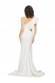 Ruched Long Sweep Train Crepe Bridesmaid Dress / Prom Dress with Shoulder Ruffles