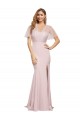 Crepe Long Sweetheart Neckline Formal Bridesmaid Dress / Prom Dress with Tulle Overlay Shoulders