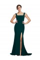 Fitted Square Neck Long Crepe Bridesmaid Dress / Prom Dress with Train and Side Split