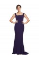 Square Neck Long Sweep Train Crepe Bridesmaid Dress / Prom Dress with Thick Straps