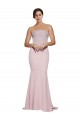 Straight Neck Long Strapless Formal Crepe Bridesmaid Dress / Prom Dress with Soft Tulle Overlay and Small Train