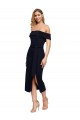 Fitted Short Cocktail Midi Length Off the Shoulder Formal Crepe Bridesmaid Dress / Prom Dress with Side Split and Waist Tie