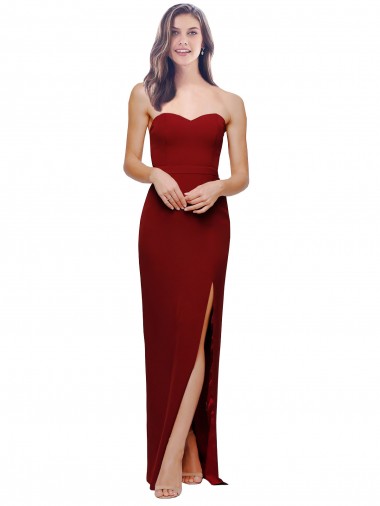 Straight Pencil Skirt Long Sweetheart Formal Crepe Bridesmaid Dress / Prom Dress with High Side Split