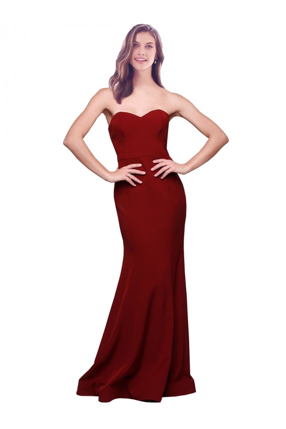 Long Full Length Sweetheart Slim Formal Crepe Bridesmaid Dress / Prom Dress with Strapless Bodice