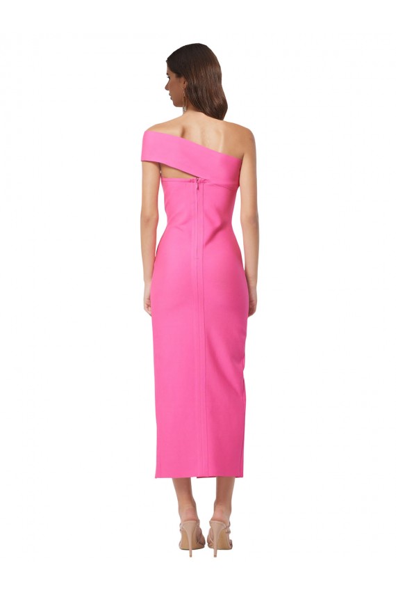 One Shoulder Neckline Short Midi Length Formal Crepe Bridesmaid Dress / Cocktail Prom Dress