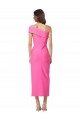 One Shoulder Neckline Short Midi Length Formal Crepe Bridesmaid Dress / Cocktail Prom Dress