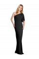 Pleated One Shoulder Flutter Sleeves Slim Formal Crepe Bridesmaid Dress / Prom Dress