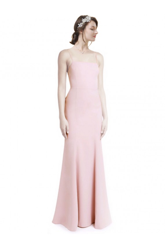 Square Neck Criss Cross Open Back Slim Crepe Bridesmaid Dress / Prom Dress with Spaghetti Straps