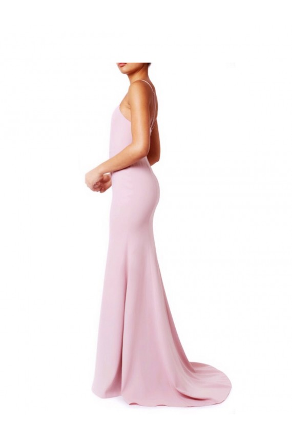 Square Neck Criss Cross Open Back Slim Crepe Bridesmaid Dress / Prom Dress with Spaghetti Straps