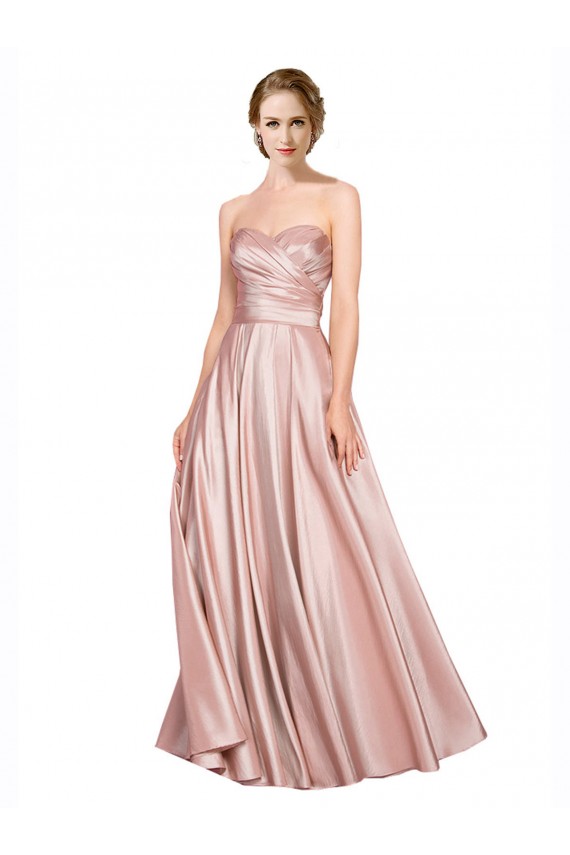 Long Plated Strapless Sweetheat Formal Stretch Satin Bridesmaid Dress / Prom Dress