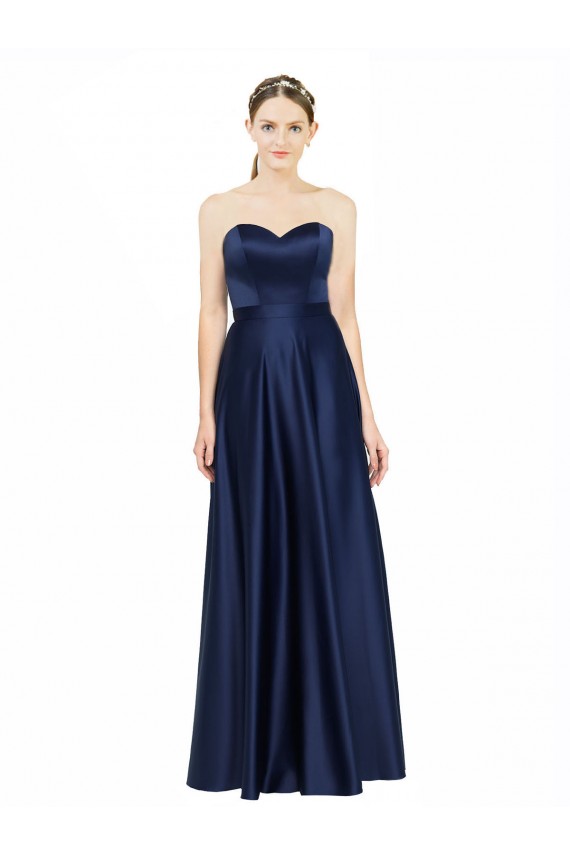 Floor Length Sweetheart Neckline Formal Stretch Satin Bridesmaid Dress with Belt