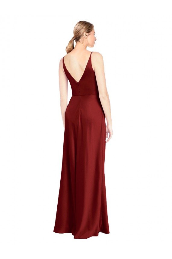 Full Length Long Formal Stretch Satin Slip Bridesmaid Dress / Prom Dress V-Back